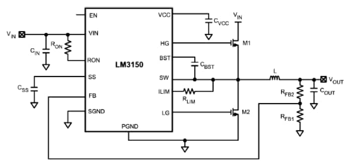 应用电路图 - Texas Instruments 德州仪器 LM3150 SIMPLE SWITCHER® 控制器